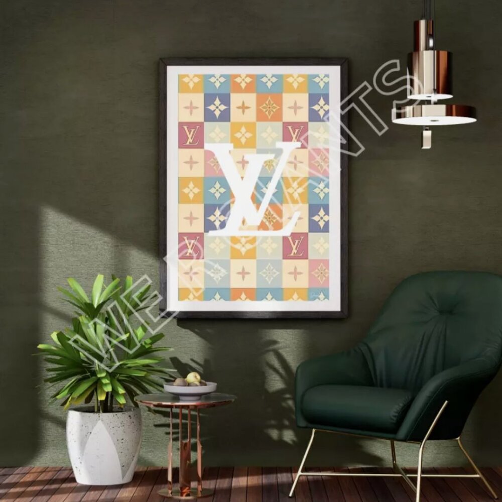 24" x 36" Louis Vuitton Colorful Checkered Art Print Signed by Denardai